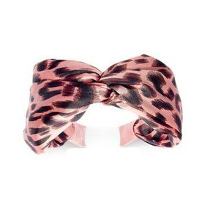 New Inc Leopard-Print Knotted Fabric Headband in a soft Pink and Black pattern.
